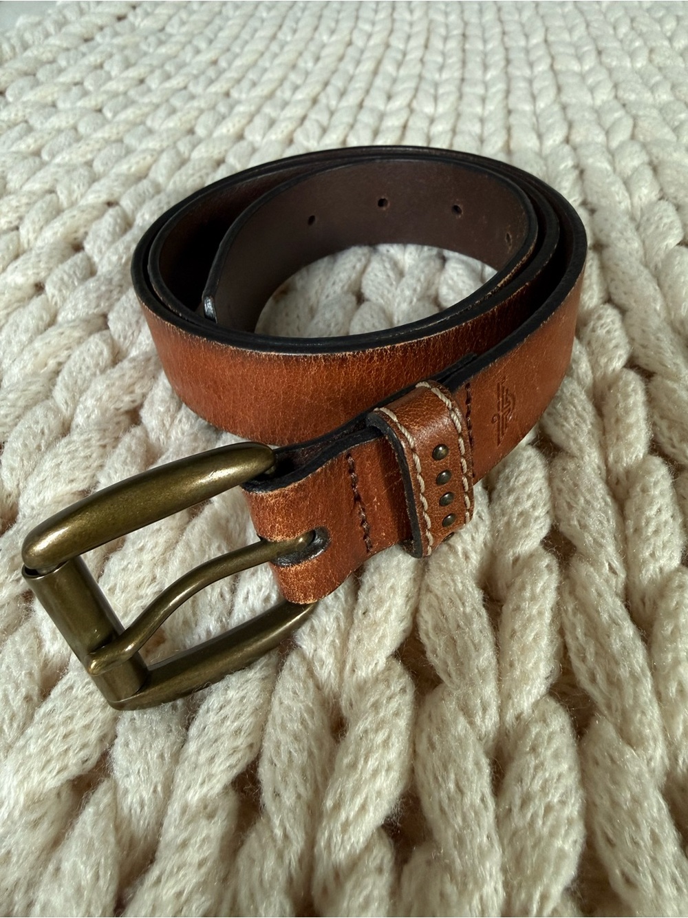 Women’s Brown Leather Dockers Belt with Brass Buckle